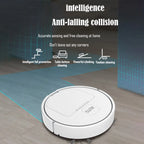 Nova Mart 3-in-1 robotic vacuum cleaner with mop and sweep, showing sleek design and dirt collection bin in action.