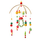 Wooden baby crib mobile by Nova Mart with animal felt dolls and music, featuring hanging wind chime elements for soothing decor.