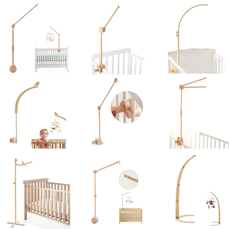 Wooden baby crib rattle toy with crochet bed bell bracket for infants 0-12 months, featuring colorful, soft, and safe baby toy elements.