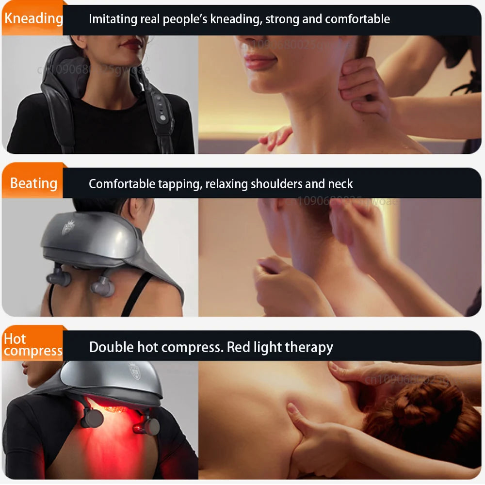 Nova Mart Shiatsu neck and shoulder massager with heat for pain relief, showing ergonomic design and control settings.