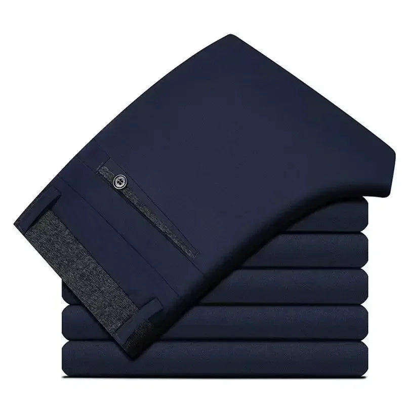 Men's slim fit black suit pants by Nova Mart, formal trousers with tailored design and classic style for professional attire.