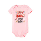 Baby's short sleeve birthday romper by Nova Mart, Happy Birthday Daddy design, adorable summer baby bodysuit for special occasions.