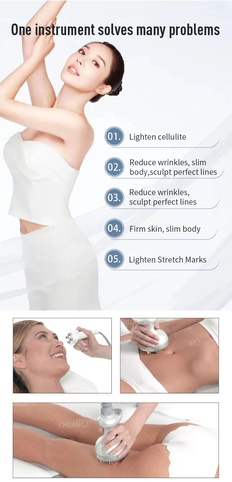 Nova Mart Venus Legacy cellulite treatment and skin lifting device, compact beauty device with controls and treatment head visible.