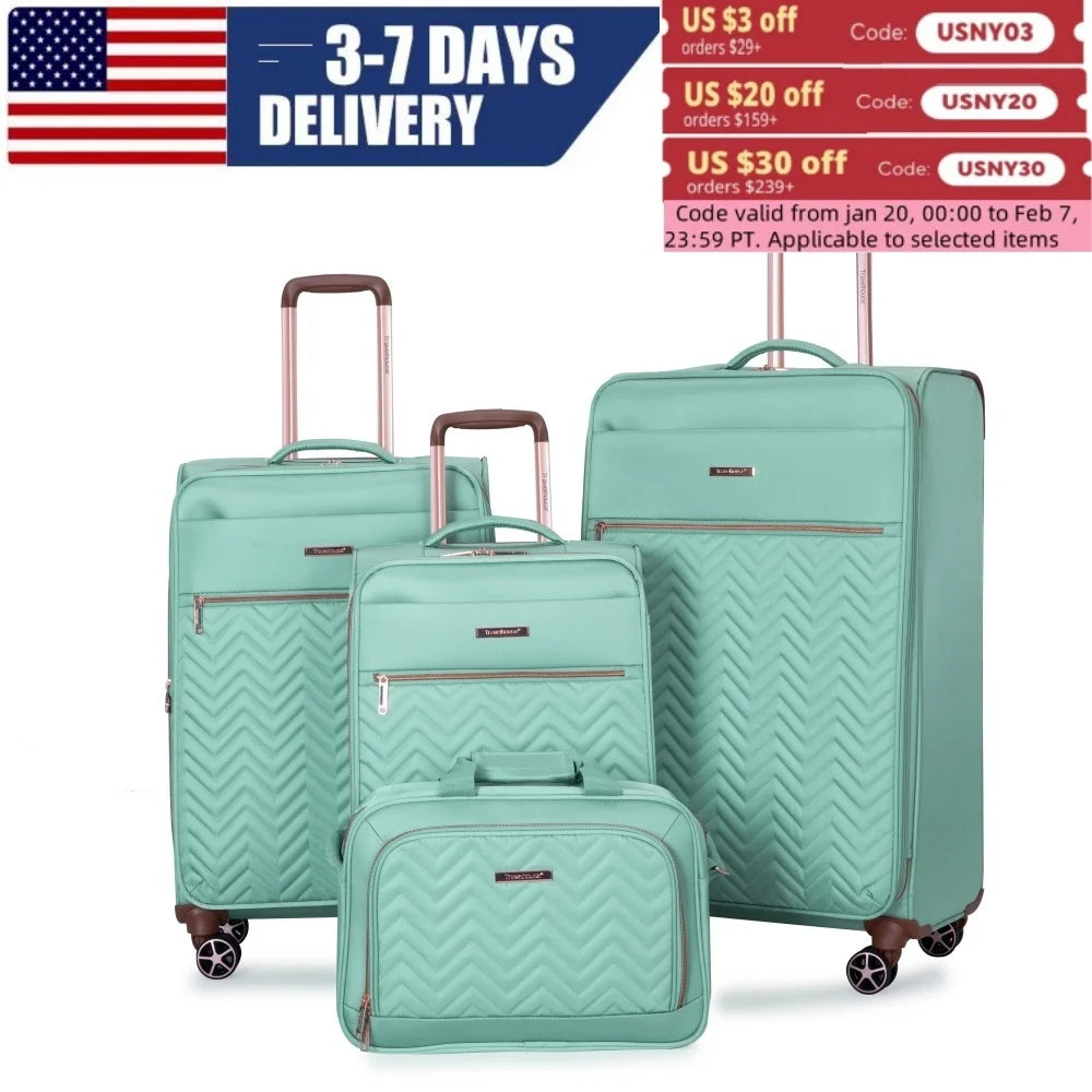 Nova Mart Travelhouse 4-piece softside expandable luggage set with spinner wheels, lightweight and durable for easy travel.