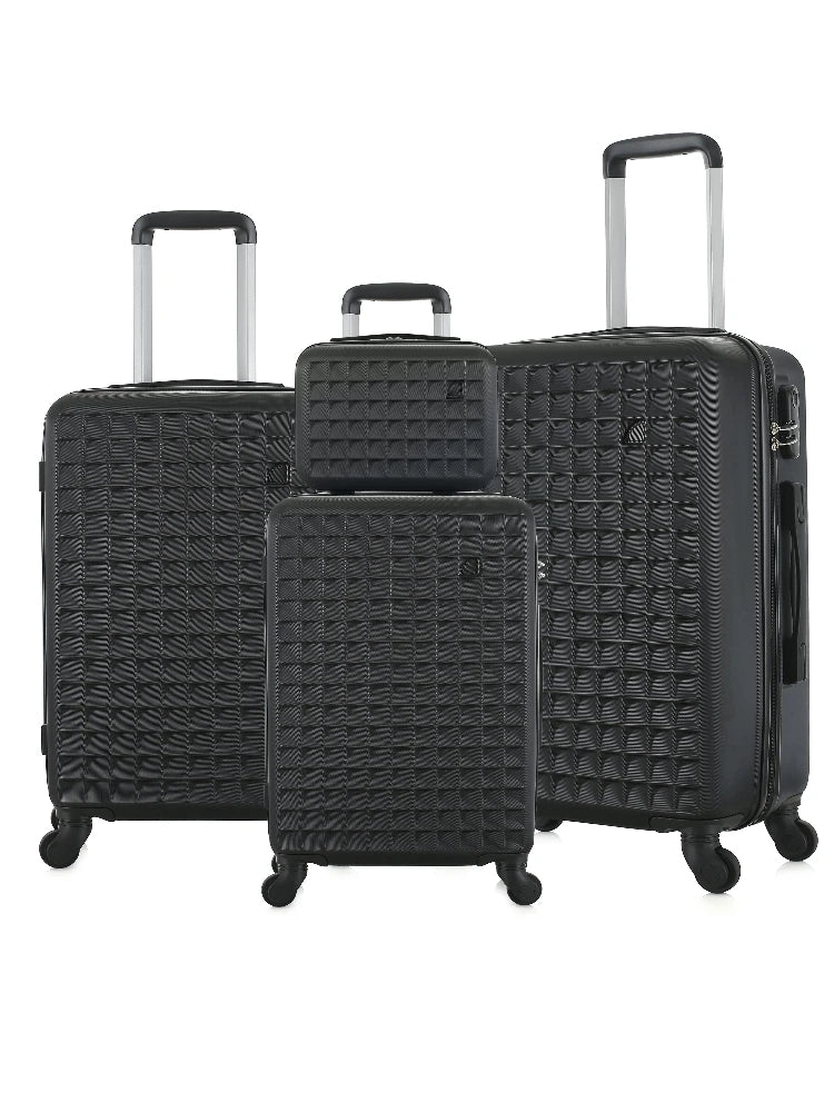 Four-piece Nova Mart ABS hardside luggage set with matching cosmetic case, featuring sleek design and sturdy construction.