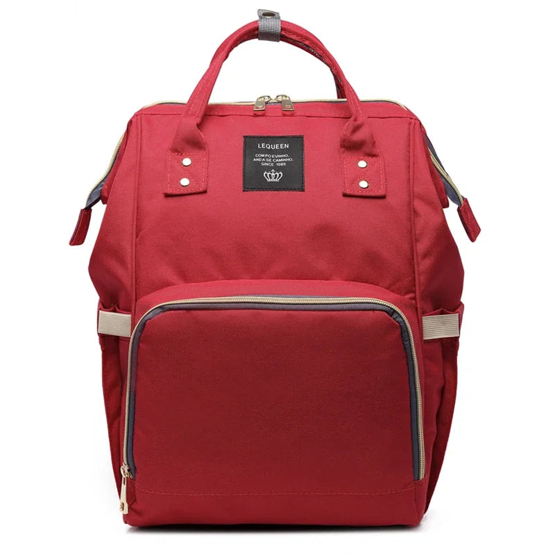 Large capacity Lequeen mummy diaper bag backpack by Nova Mart with multiple compartments for travel and organization.