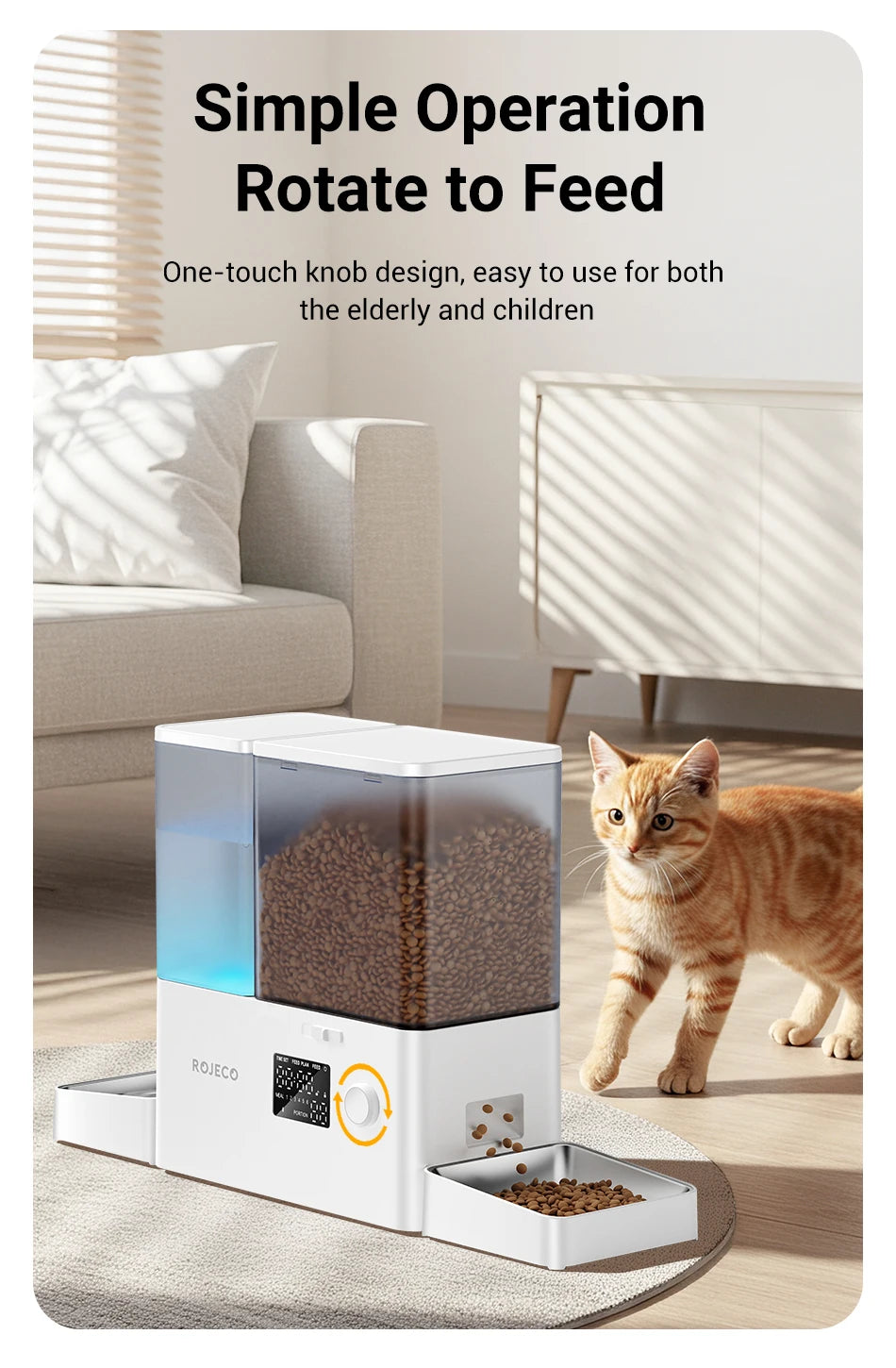 ROJECO 2In1 Automatic Pet Feeder Gravity Water Fountain 8.5L Button Version Auto Cat Kibble Dispenser with Water Refill Drinker - Image 13