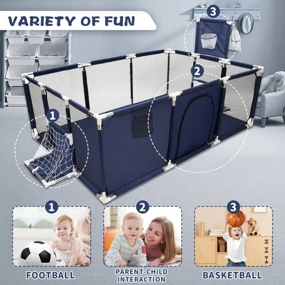 Nova Mart IMBABY large kids safety playpen with soft padding and ball pool, providing a secure play area for children.