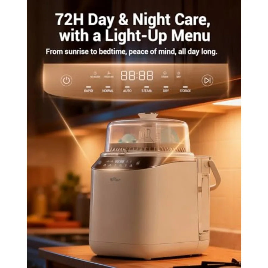 Nova Mart Bottle Washer Pro for baby bottles, pump parts, and essentials, featuring sterilizer and dryer functions in one machine.