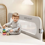 Adjustable Nova Mart IMBABY Baby Bed Rail Guard safety barrier with mesh sides for anti-fall protection in a baby nursery.