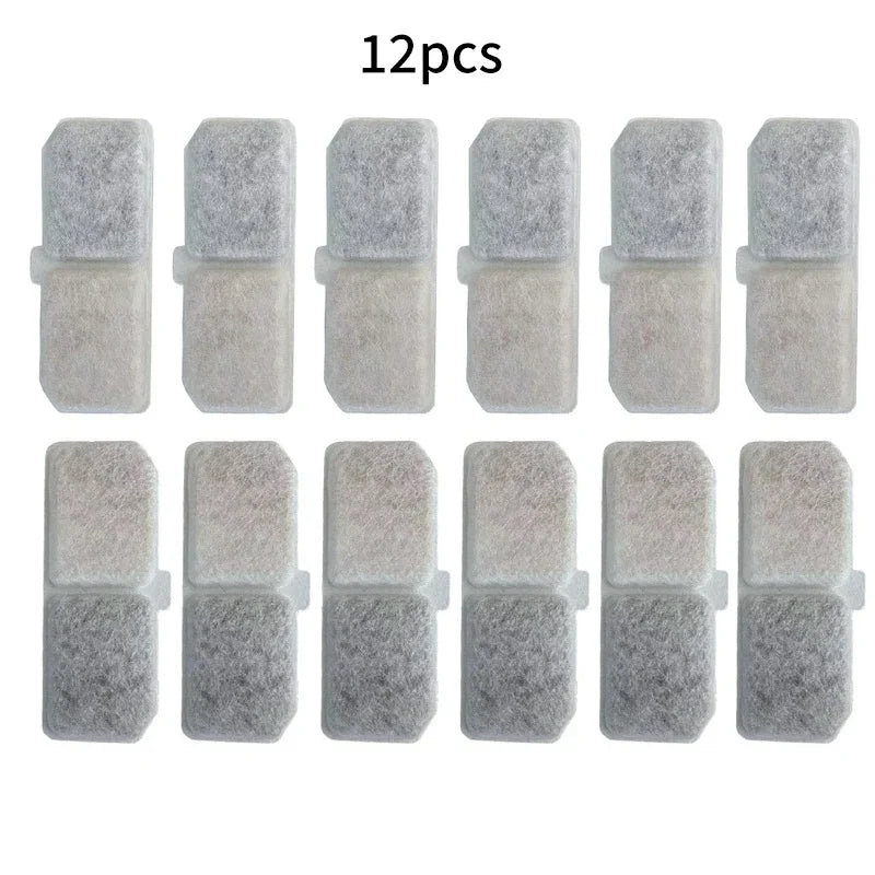 Advanced Cat Water Fountain Filter from the 12-pack. Close-up shows multi-layer filtration with activated carbon for clean pe