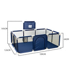Safety baby playpen with basketball frame by Nova Mart, indoor kids playground with colorful padded sides and mesh panels.