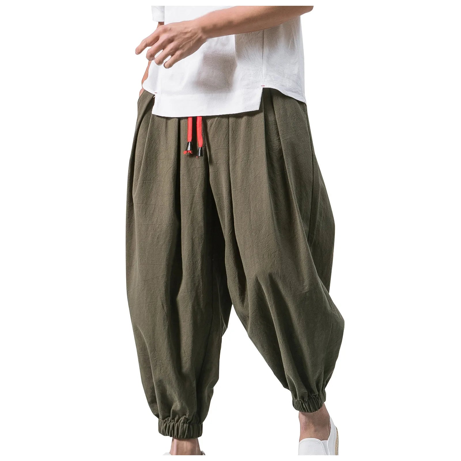 Men's oversized loose linen harem pants by Nova Mart, showcasing relaxed fit and casual style in soft linen fabric.