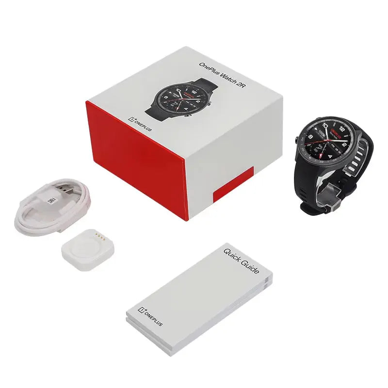 OnePlus Watch 2R smart watch with 1.43-inch AMOLED display, featuring NFC and a long-lasting 100-hour battery.
