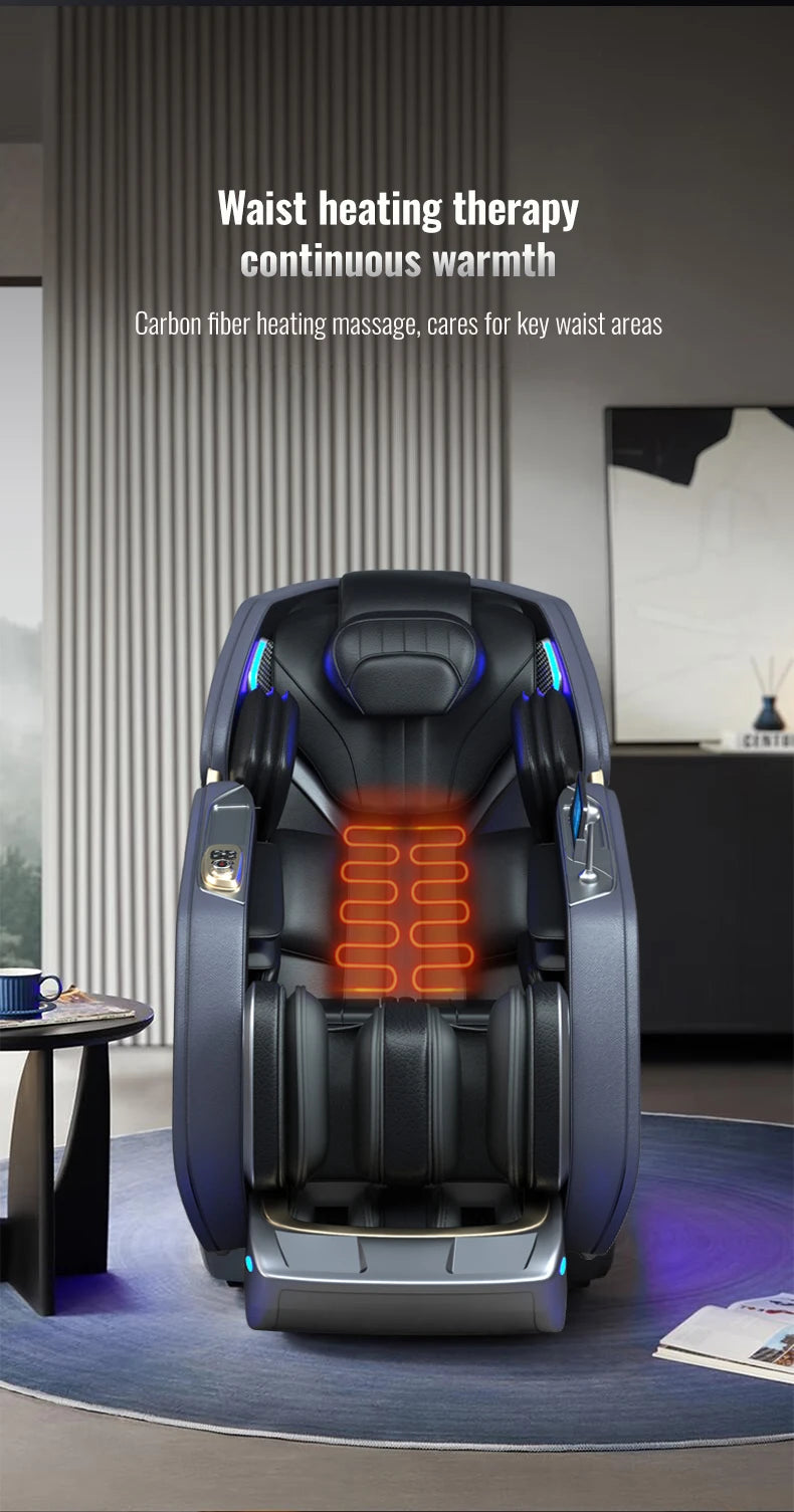 Nova Mart 4D Zero Gravity Massage Chair featuring voice control and Bluetooth, with a sleek design and padded armrests.