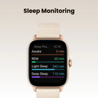 Amazfit GTS 4 Mini smart watch by Nova Mart displaying a sleek black watch face with health and sports tracking features.