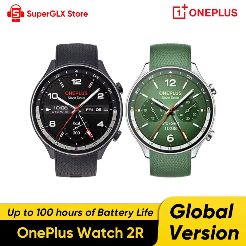 OnePlus Watch 2R smart watch with 1.43-inch AMOLED display, NFC, and long-lasting battery, shown on a wrist.