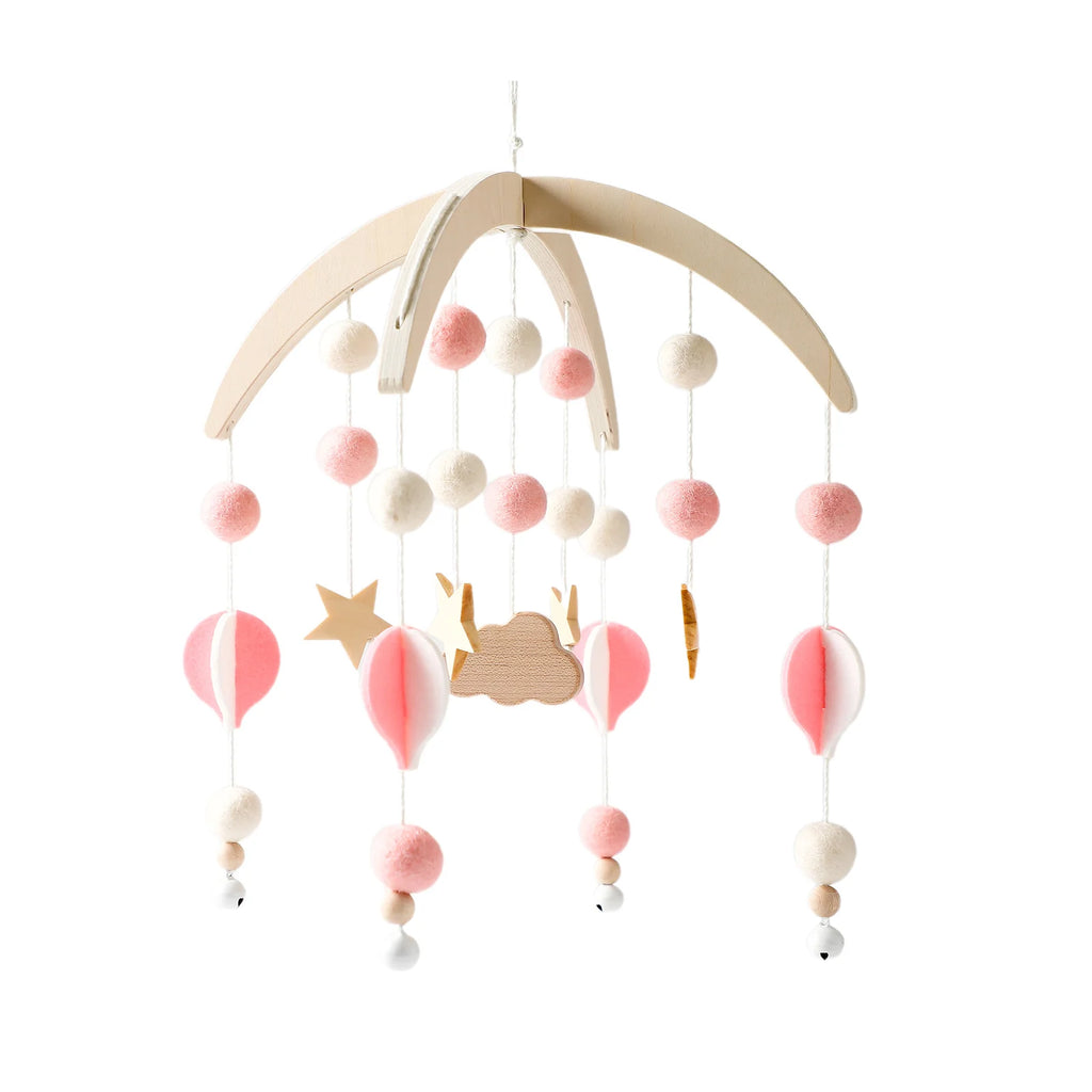 Wooden baby crib rattle toy with crochet bed bell bracket, suitable for infants 0-12 months, by Nova Mart.