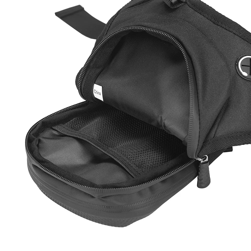 Waterproof motorcycle waist and leg bag by Nova Mart, tactical design with multiple compartments for riding gear storage.