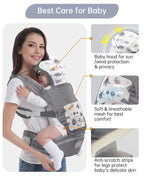 Nova Mart baby carrier for newborn to toddler with hood, all seasons, shown in a soft fabric with adjustable straps and ergonomic design.