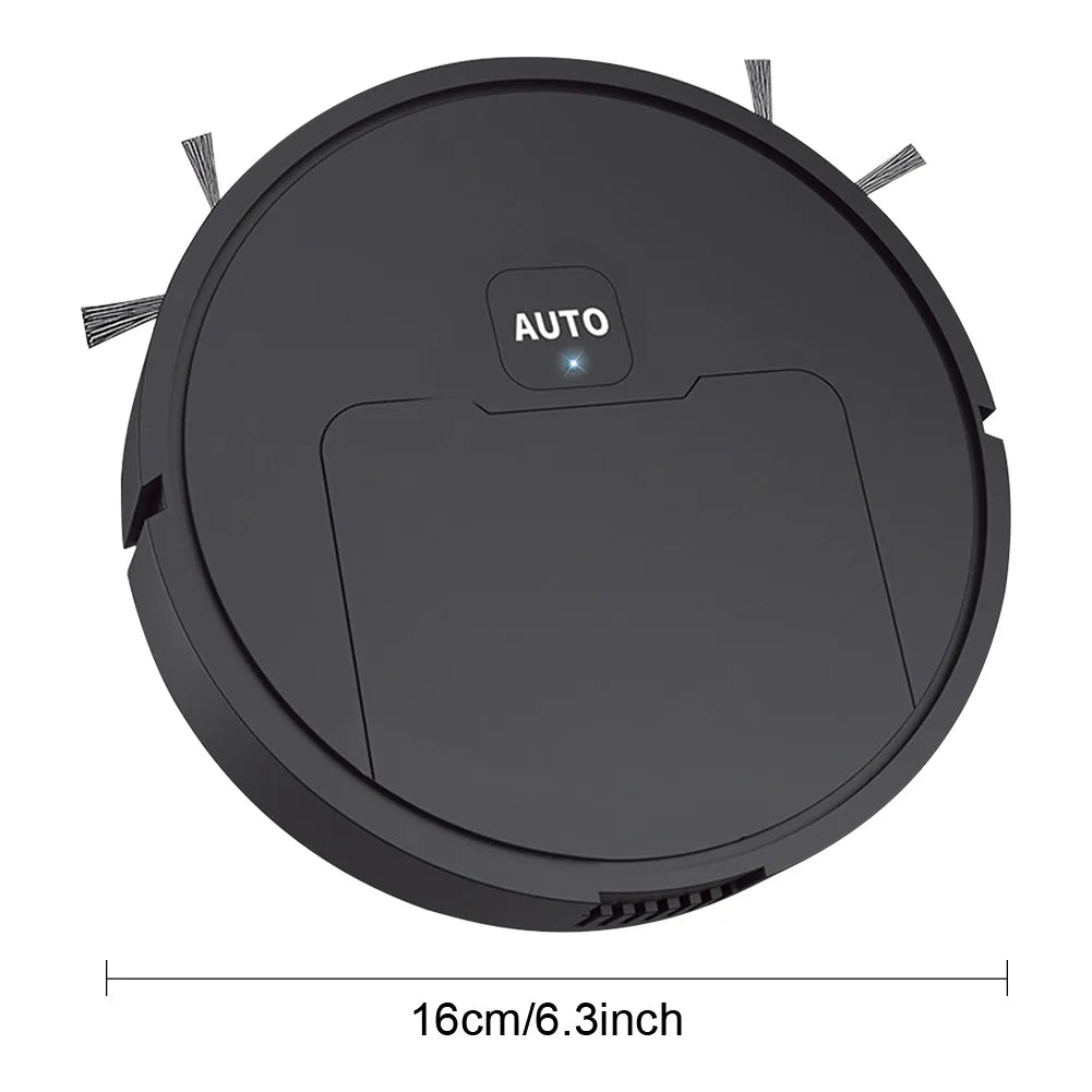 Nova Mart 3-in-1 robotic vacuum cleaner with mop and sweep, 1000Pa suction, shown on hardwood floor with dustbin and mop attachment.