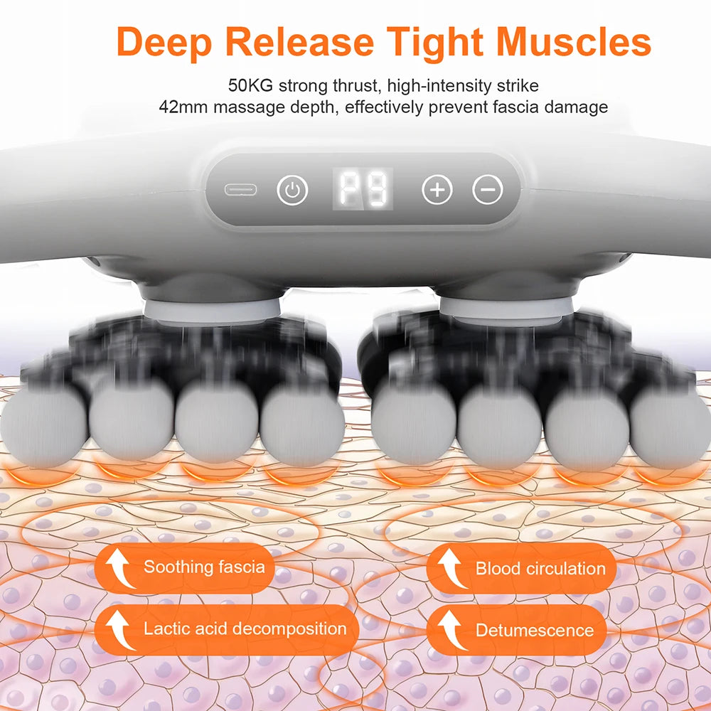 Wireless Fascia Gun with 42 massage heads by Nova Mart, deep tissue body massager for muscle relief and relaxation.