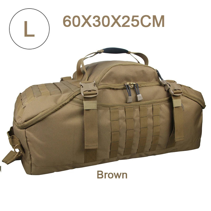 Nova Mart MOLLE tactical backpack in 30L, 45L, or 80L with adjustable straps and multiple compartments for outdoor travel and sport.
