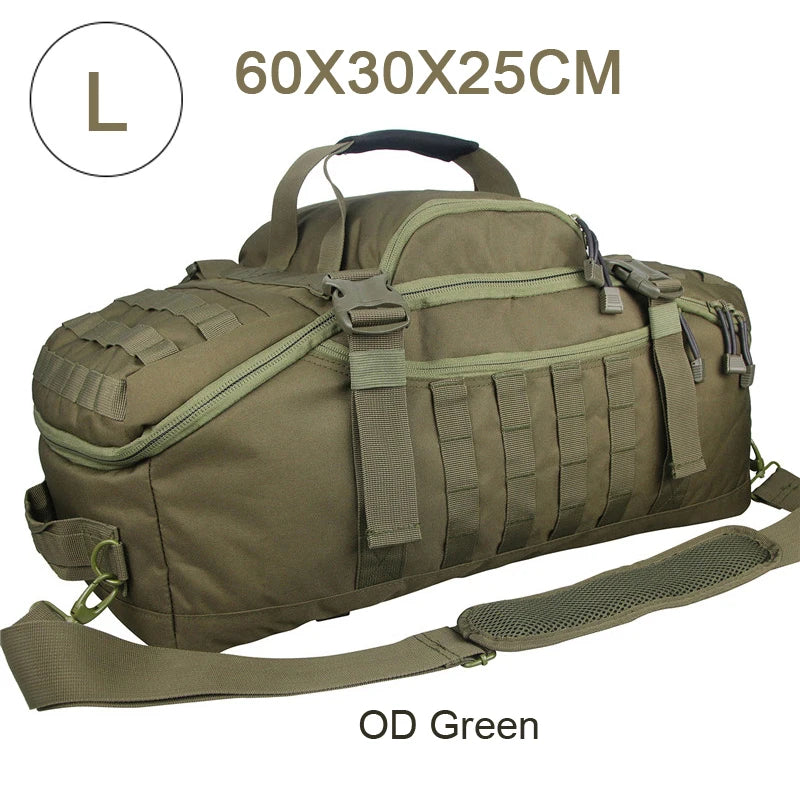 Nova Mart MOLLE tactical backpack with adjustable straps, multiple compartments, and 30L, 45L, or 80L capacity for travel and outdoor use.