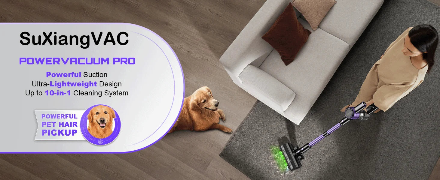 Cordless Nova Mart 10-in-1 stick vacuum cleaner with 55Kpa suction and 500W power, shown standing with detachable parts.