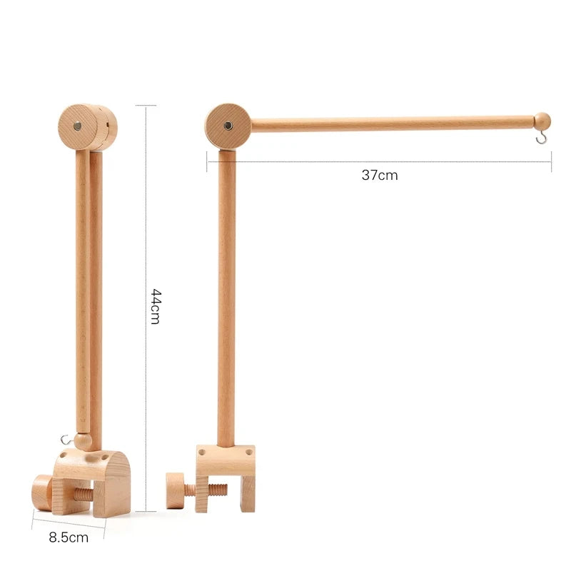 Wooden baby crib rattle toy with crochet bed bell bracket for infants 0-12 months, designed by Nova Mart.