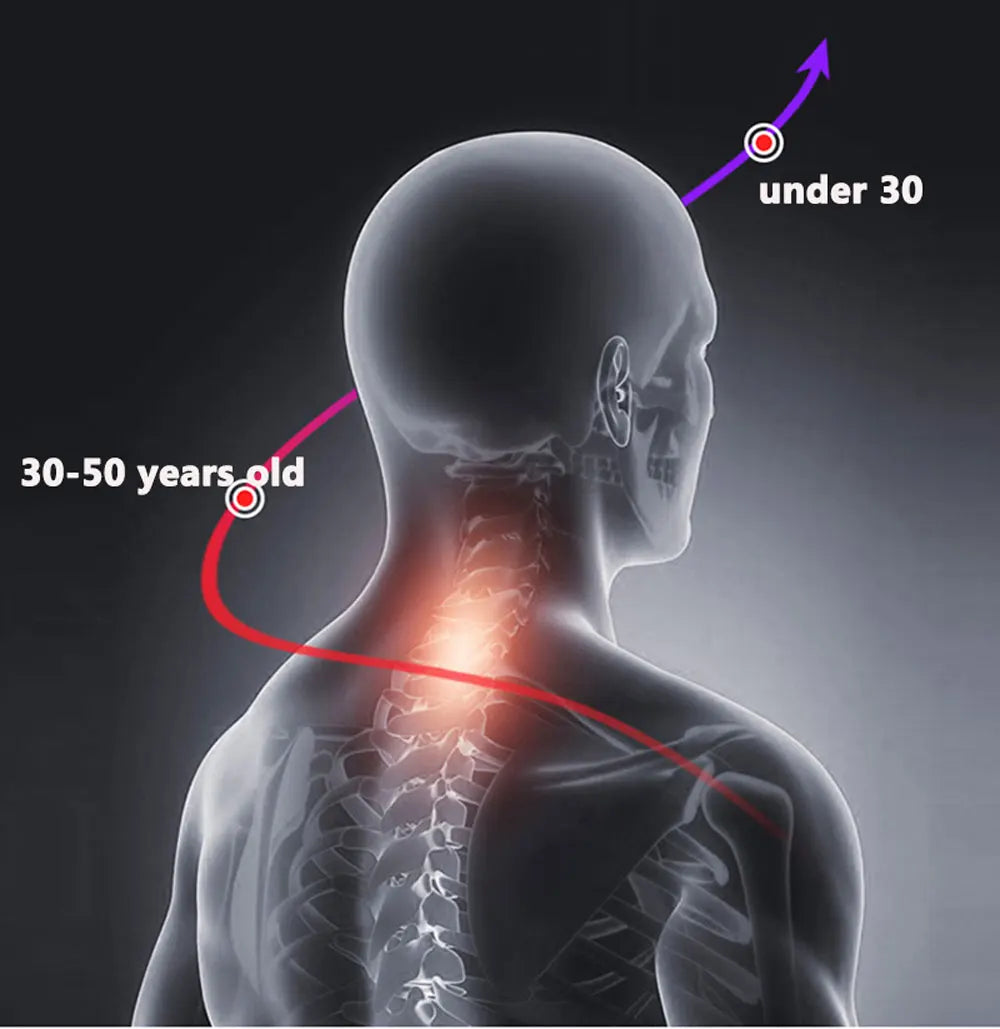 Nova Mart Smart Neck Massager with low frequency pulse therapy for cervical relief, shown on a person’s neck in the image.