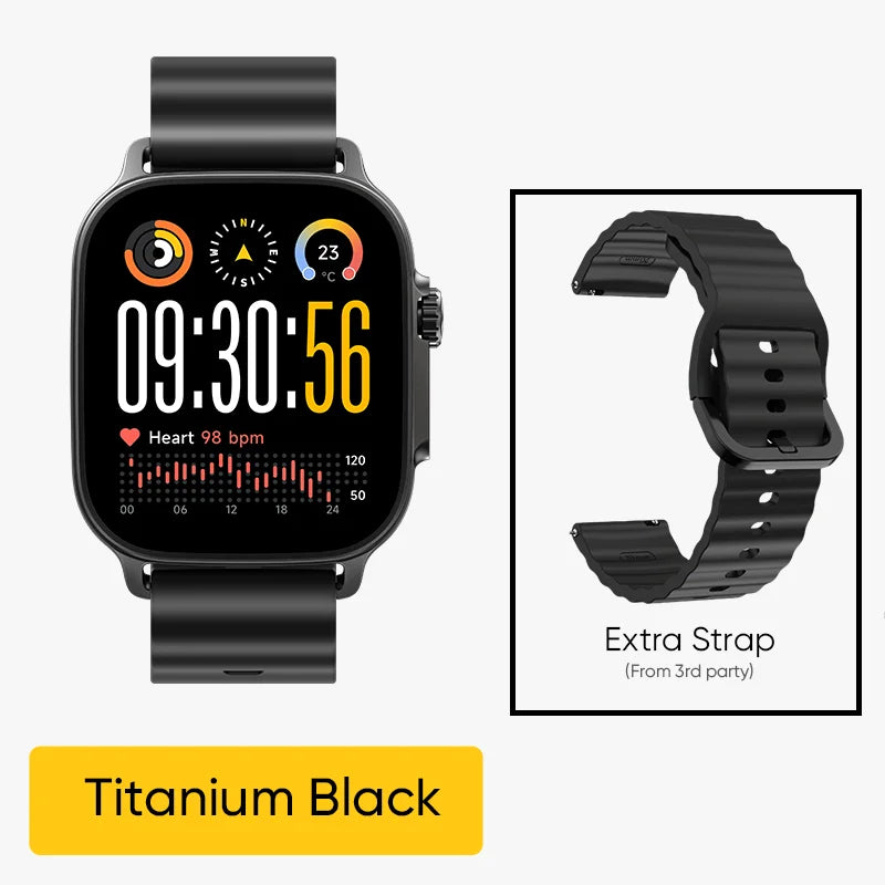 Realme Watch 5 smart watch with 1.97-inch AMOLED display, GPS, and IP68 water resistance, shown on a wrist.