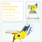 Foldable Nova Mart 4-in-1 baby high chair with toy rack, adjustable to 7 heights, featuring a safe, modern baby furniture design.