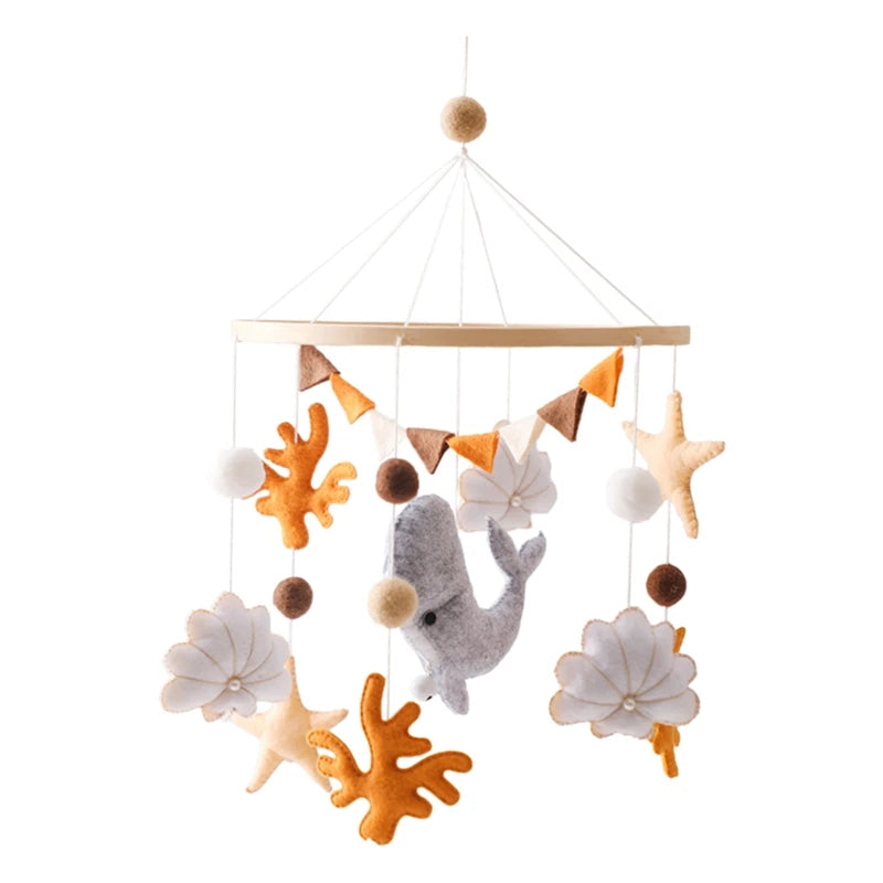 Wooden baby mobile by Nova Mart featuring a soft felt cartoon bear and music box for infants.