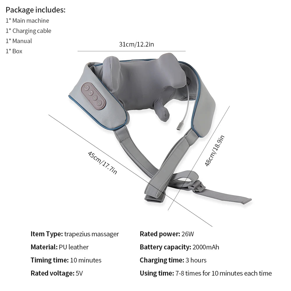 Wireless neck and shoulder massage shawl by Nova Mart with kneading nodes for relaxation and muscle relief.