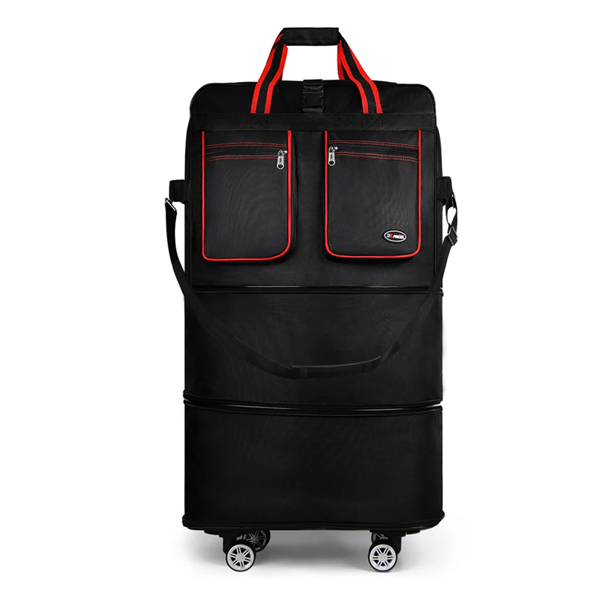 Foldable expandable Nova Mart rolling luggage bag in 30", 36", or 40" size with wheels and adjustable compartments.