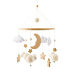 Wooden crochet stars baby crib mobile with bell rattle toy, Nova Mart baby toy for soothing and entertainment in the nursery.