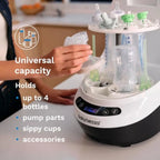 Baby Brezza Bottle Washer Pro by Nova Mart cleaning and sterilizing baby bottles and essentials in an all-in-one machine.