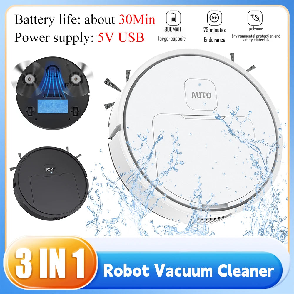 Nova Mart 3-in-1 robotic vacuum cleaner with mop and sweep, 1000Pa suction power, shown in a modern living room setting.