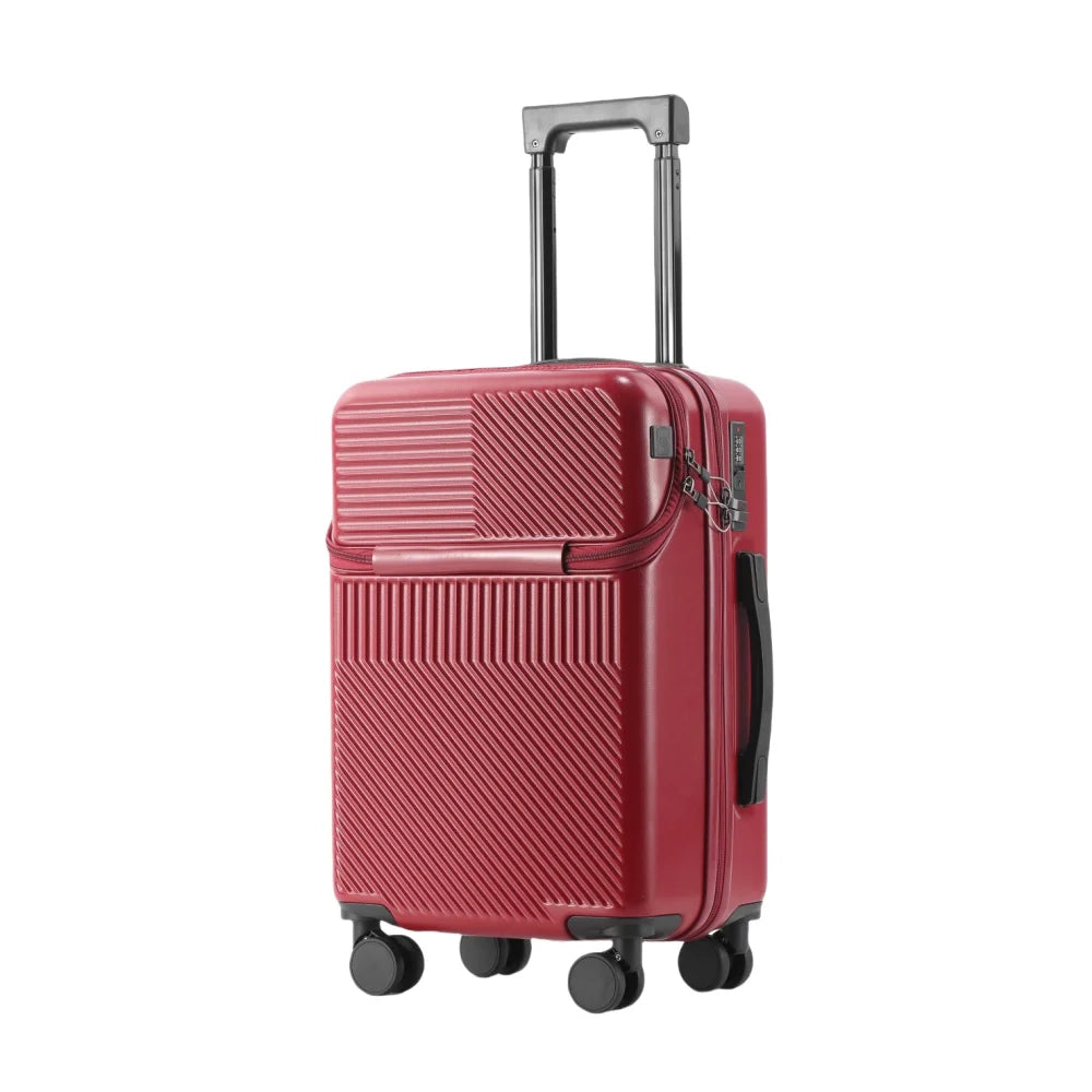 Nova Mart PC hardshell carry-on luggage with combination lock, durable suitcase for travel with secure locking system.