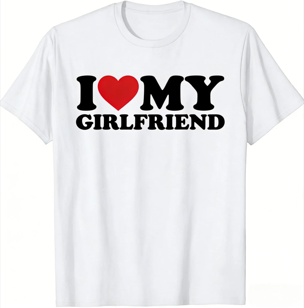 Men's oversized cotton T-shirt featuring humorous meme design saying "I Love My Girlfriend" by Nova Mart.