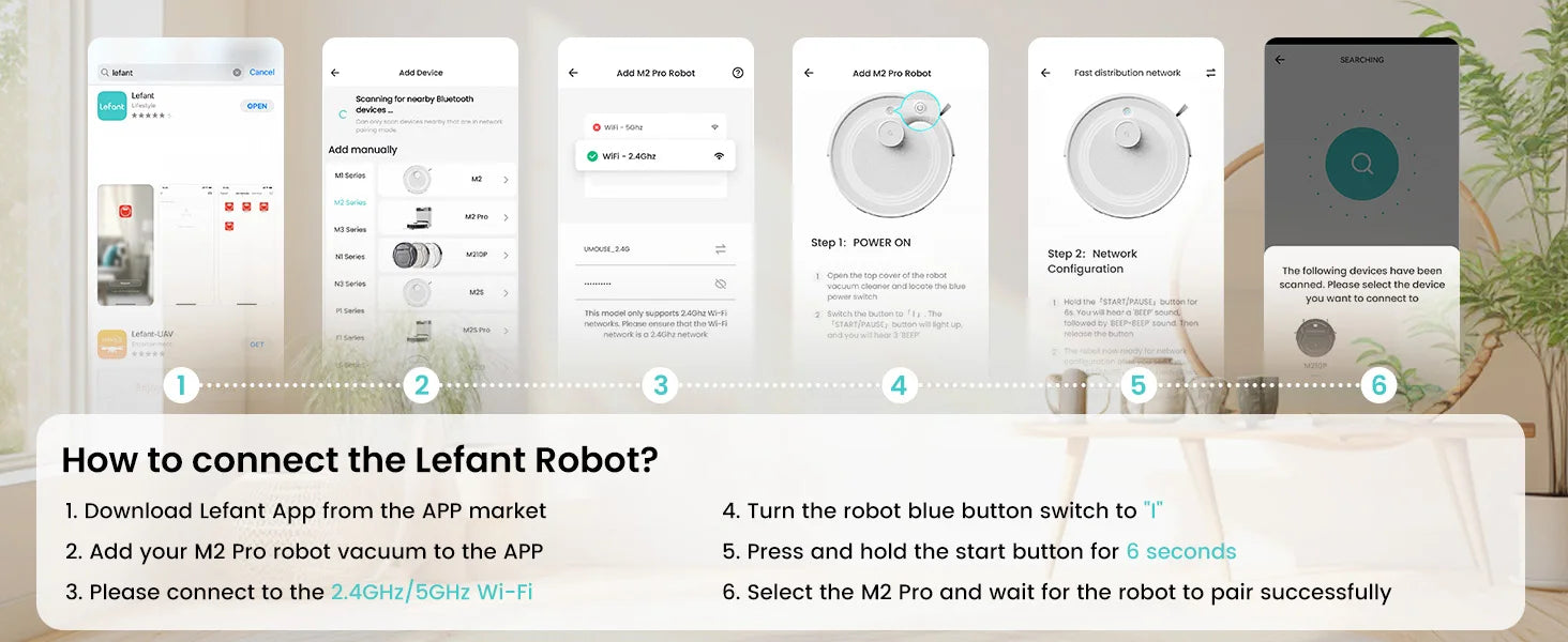 Lefant M2 Pro robot vacuum and mop by Nova Mart with LiDAR navigation, 5500Pa suction, on a hardwood floor.