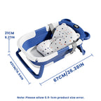 Collapsible baby bathtub with thermometer and floating cushion, Nova Mart, shown with soft padded support and compact design.