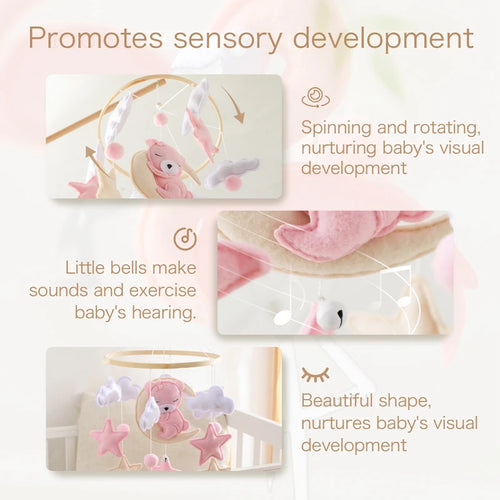 Wooden Baby Mobile & Crib Bell Rattle – Music Box 0-12 Months