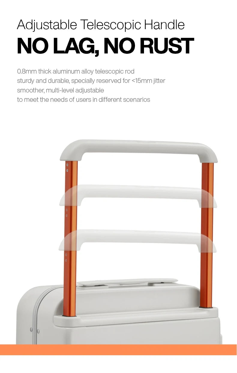 Nova Mart Mixi PC aluminum frame trolley case with laptop pocket, durable luggage with secure handle and spacious interior.