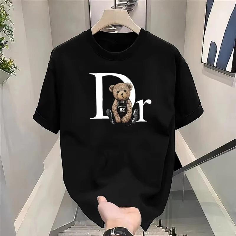 Unisex cotton summer t-shirt with cute bear print from Nova Mart, featuring a comfortable, casual graphic design for men's fashion.