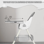 Foldable Nova Mart baby high chair with antislip pad and toy rack, showing a compact, safe baby furniture piece with colorful toys attached.