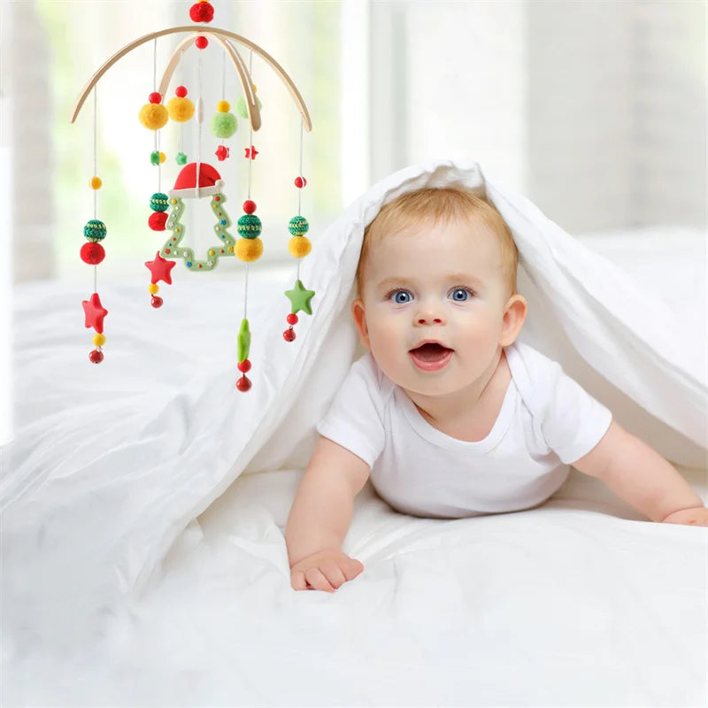 Wooden wind chime baby crib mobile by Nova Mart with animal felt dolls and soft music for infants.