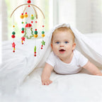 Wooden wind chime baby crib mobile by Nova Mart with animal felt dolls and soft music for infants.