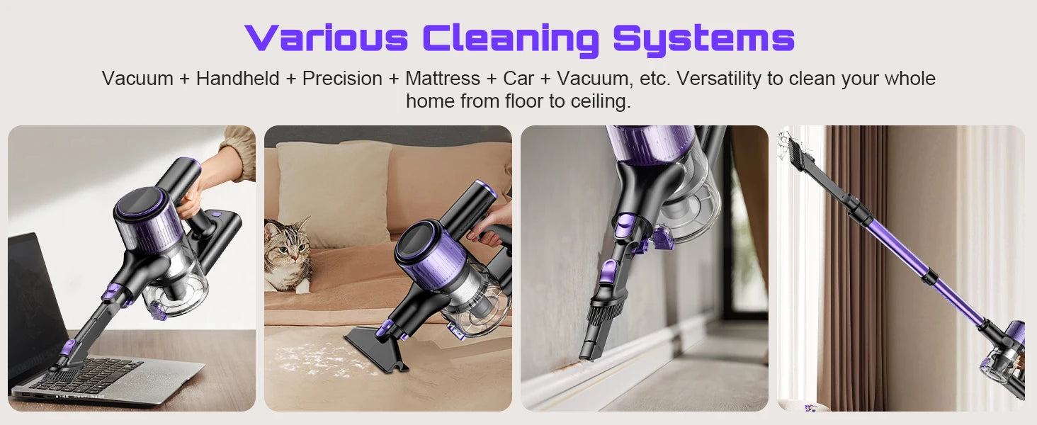 Nova Mart 10-in-1 cordless stick vacuum cleaner with 55Kpa suction and 500W motor, showing the vacuum and attachments.